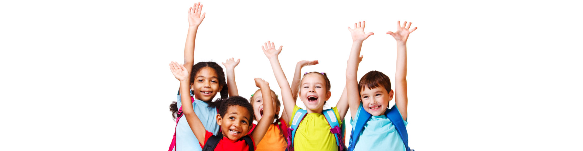 preschoolers raising arms in happiness